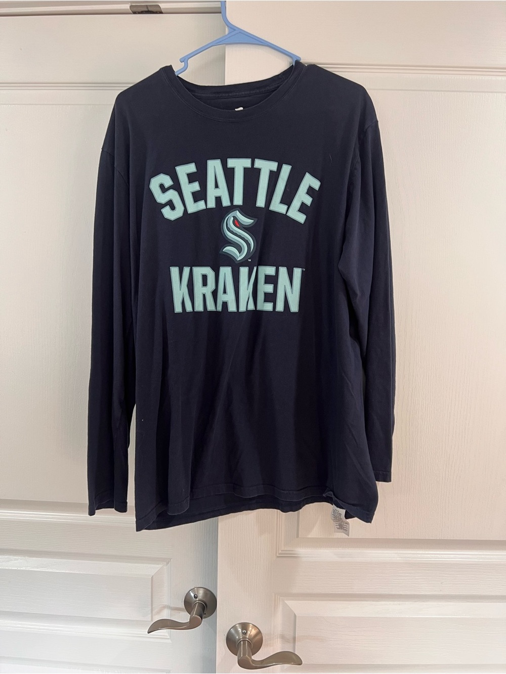 Fanatics Navy Long Sleeve Tee with Light Teal Accent
